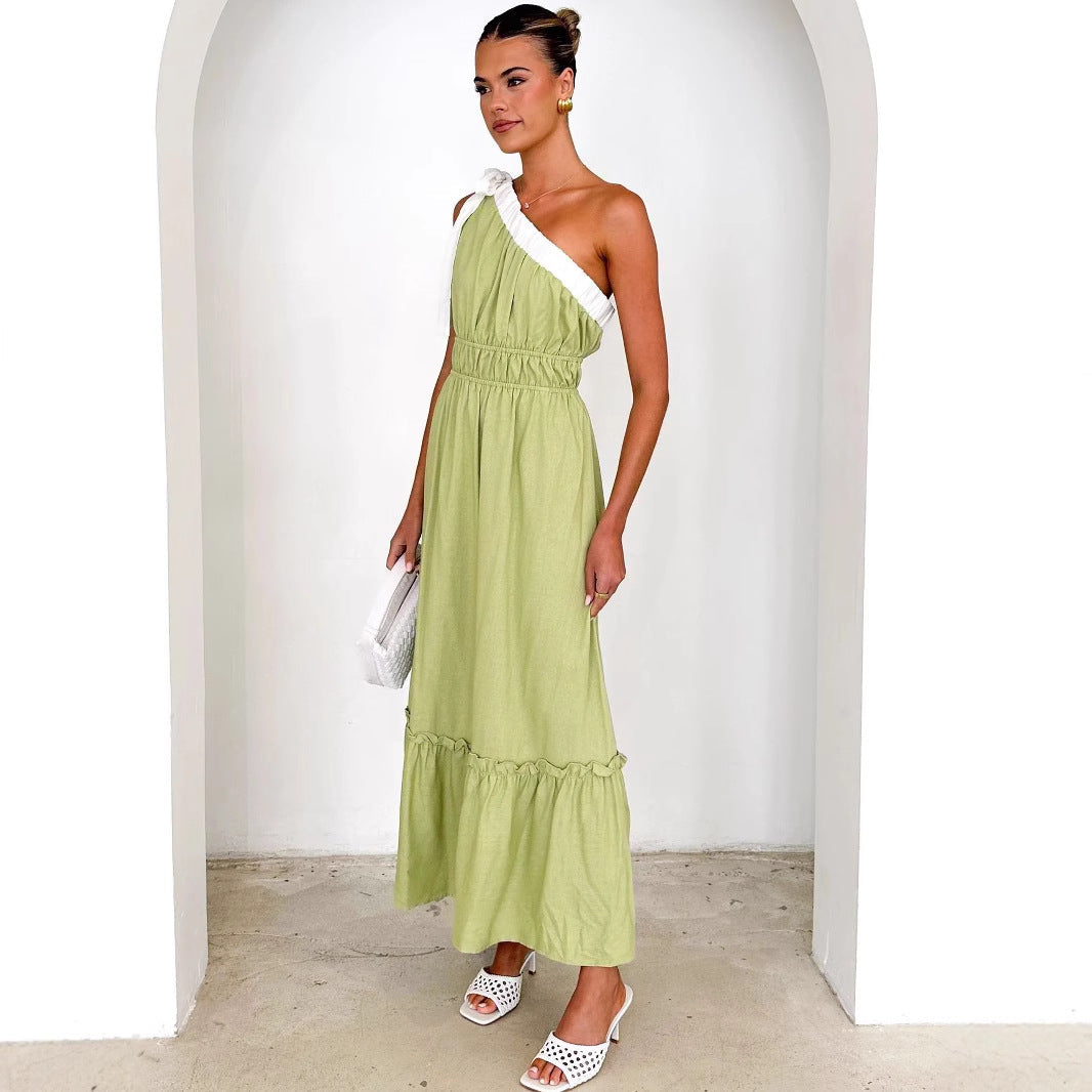 Damklänning – Enaxlad – A-linjeform – Volangkant – Midilängd – Bomullsblandning