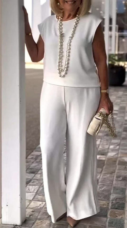 Damklädset – Ärmös Topp – Vida Byxor – Elegant Avslappnad Passform