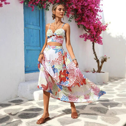 Damset – Ärmlös Crop Top – A-linjekjol i Bomullsblandning – Lätt och Andningsbar