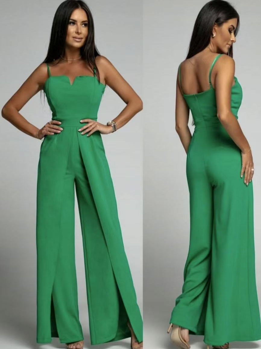 Dam jumpsuit – Smickrande slim fit – Axelbandslös – Vida ben med frontslitsar