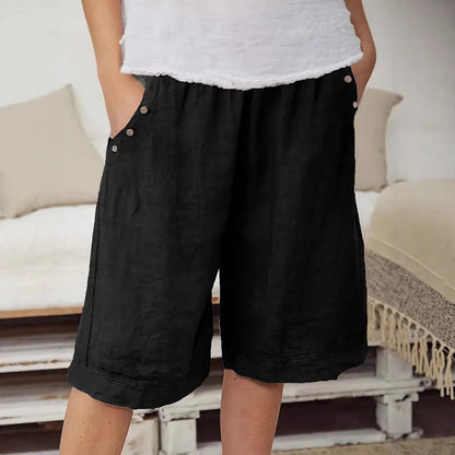 Damshorts – Avslappnad Passform – Elastisk Midja – Naturfiber – Knälång Design