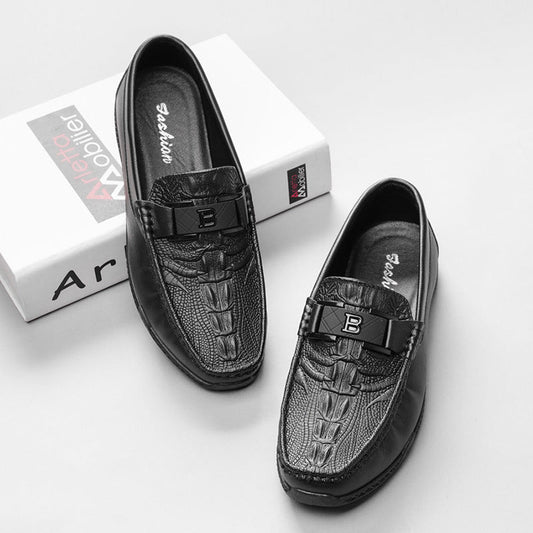 Herrloafers – Slip-on – Präglat krokodilmönster – Metallband – Elegant passform