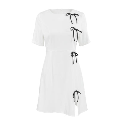 Damklänning A-linje – Kortärmad – Rund halsringning – Rosett – Mini elegant stil