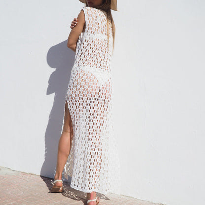 Damklänning maxilängd – Virkad mesh – Ärmös – Lös passform – Sidoslits