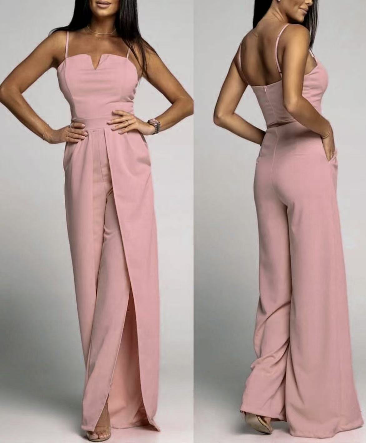 Dam jumpsuit – Smickrande slim fit – Axelbandslös – Vida ben med frontslitsar