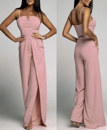 Dam jumpsuit – Smickrande slim fit – Axelbandslös – Vida ben med frontslitsar