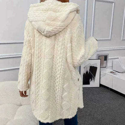 Damjacka – Plushmaterial – Avslappnad Passform – Huva – Lång Ärm – Sidslitsar