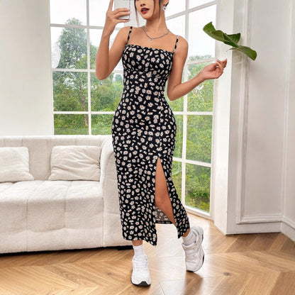 Dam Sundress – Smal Passform – Bustierliv – Spaghettiband – Blommig Midiklänning