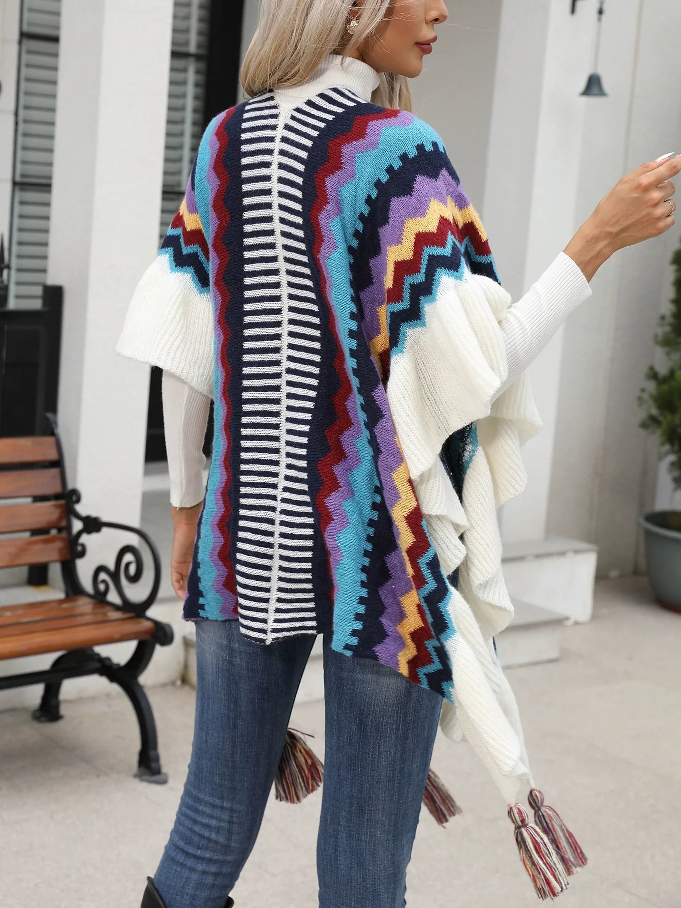 Dam Cape Shawl Kofta – Oversize Passform – Stickad – V-ringning med Toffsar