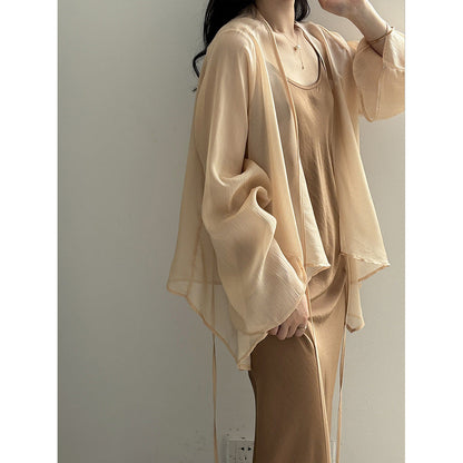 Damkofta – Lätt Transparent Chiffontyg – Lös Passform – Öppen Front Lång Ärmar