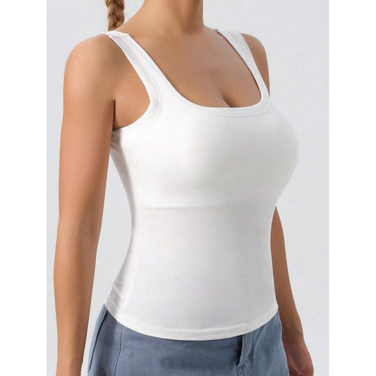 Dam Crop Top – Slim Fit – Ribbad Bomull – Breda Axelband – Fyrkantig Halsringning