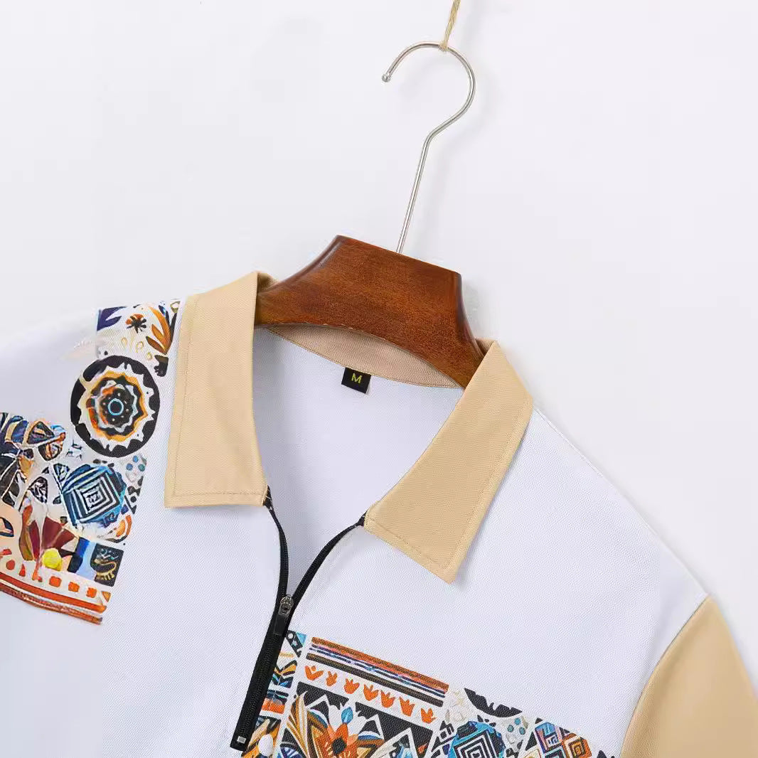 Herrset med kortärmad skjorta och shorts – Regular fit – Bomull – Dekorativ dragkedja