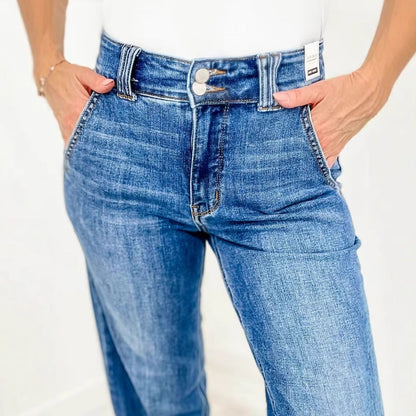Dam Jeans – Hög Midja – Rak Passform – Slitstark Denim – Hellång för Vardag