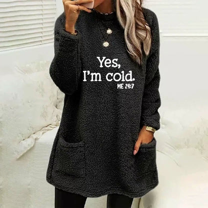 Dam sweatshirt – Oversize passform – Dubbelsidig fleece – Lång ärm – Bokstavstryck – Fickor