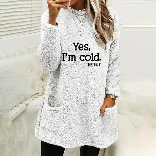 Dam sweatshirt – Oversize passform – Dubbelsidig fleece – Lång ärm – Bokstavstryck – Fickor