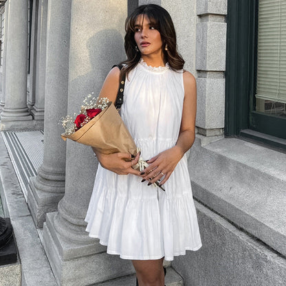 Damklänning – A-linjeformad – Lös passform – Ärmlös – Volangkant – Lätt bomullstyg