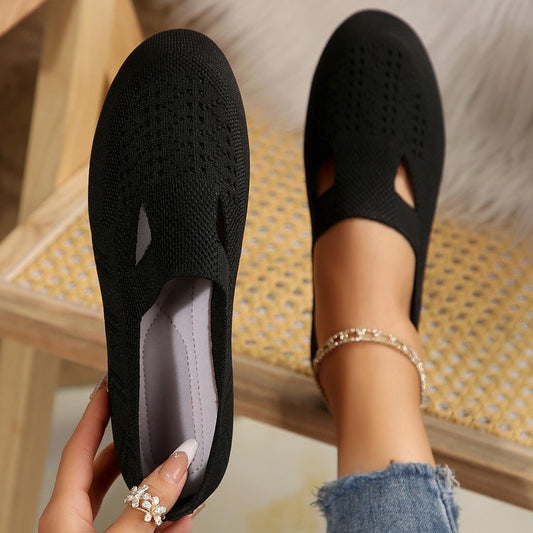 Dam Slip-On Skor – Ortopedisk Passform – Rund Tå – Mjukstickad – Andningsbar