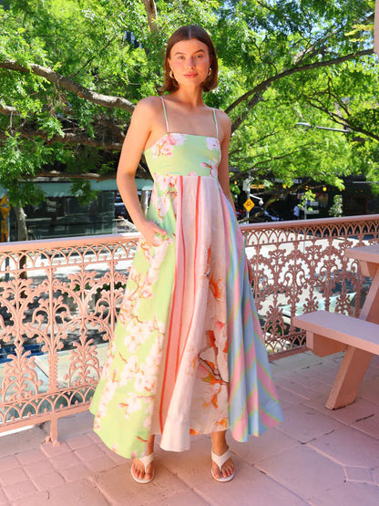 Damklänning – Spagettiband – Lätt Bomull – Lös Passform – Maxilängd – Konstnärligt Mönster