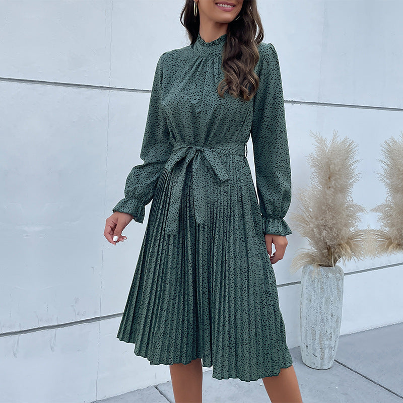 Damklänning midi – Slim fit – Hög hals – Lång ärm – Bälte