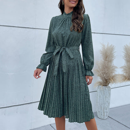 Damklänning midi – Slim fit – Hög hals – Lång ärm – Bälte