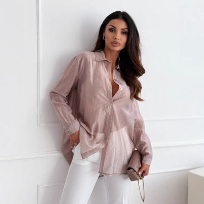 Dam Skjorta – Oversized Passform – Knäppning – Strassdetaljer – Andningsbar Textil