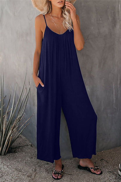 Dam Jumpsuit – Avslappnad Passform – Andningsbar Mix – Spagettiband – Hellång – Fickor