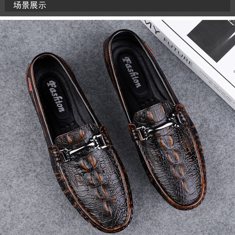 Herrloafers – Slip-On Design – Lyxig Präglad Yta – Metallspänne – Elegant Passform