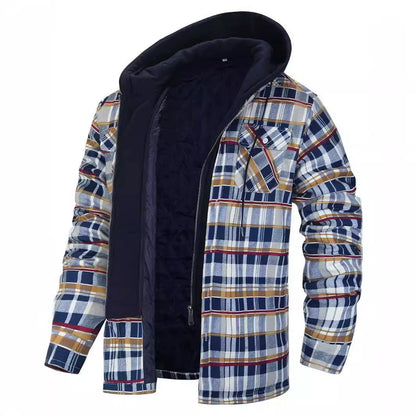 Herrjacka – Rutigt Mönster – Regular Fit – Sherpafodrad Huva – Lagerlook