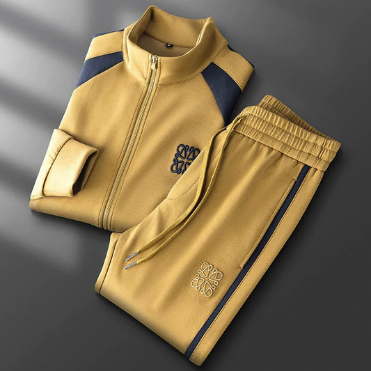 Herrarnas loungewearset – avslappnad passform – dragkedjetröja med ståkrage – raka byxor