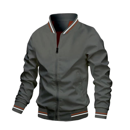 Herrjacka – Slim Fit – Ståkrage – Ribbad Fåll och Mudd – Lättviktsmaterial – Dragkedja