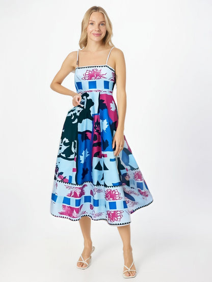 Damklänning maxi – axelbandslös bomullsblandning – abstrakt mönster – luftig passform