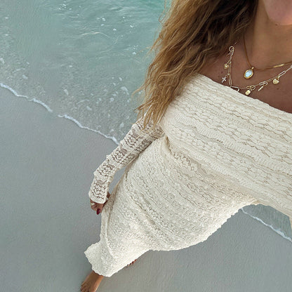 Damklänning – Maxiklänning i spets – Slim Fit – Off-Shoulder – Lång ärm