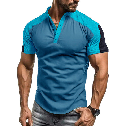 Herrskjorta med kort ärm – Slim Fit – Cotton – Kragelös modern design