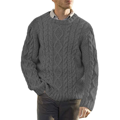 Herrtröja – Kabelstickad – Oversized Passform – Rund Halsringning – Lång Ärm