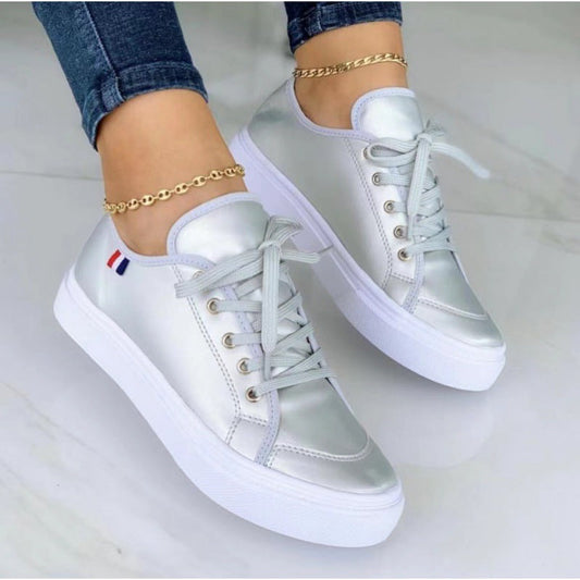 Dam Sneakers – Rund Tå – Snörning – Tjock Sula – Bekväm Vardagsdesign