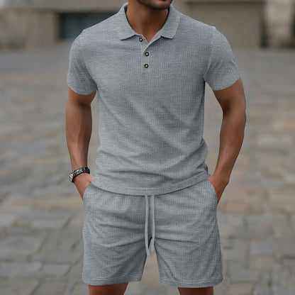 Herrset – Slim Fit – Kort Ärm – Texturdesign – Knappslå