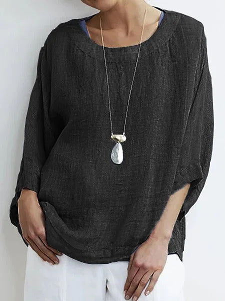 Damtop – 100% bomull – Lös passform – 3/4 ärm – Rund hals avslappnad stil