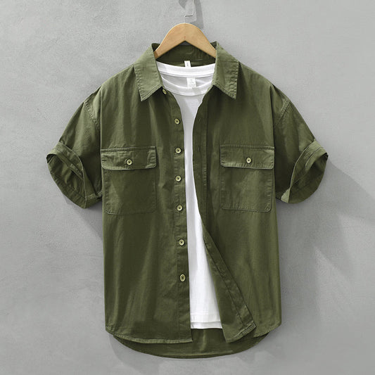 Herrskjorta – Avslappnad Passform – Kort Ärm – Knäppning – Arbetsstil Casual