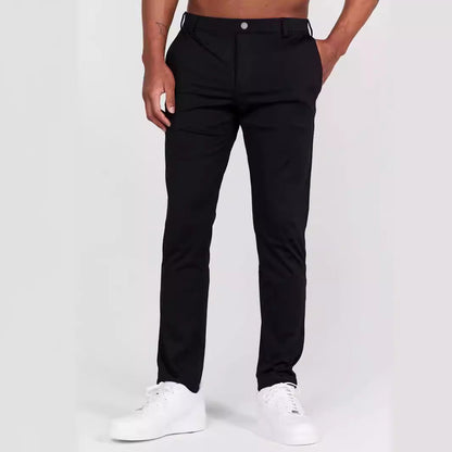 Herrbyxa – Slim Fit – Mjuk Andningsbar Textil – Fullängd – Bakfickor