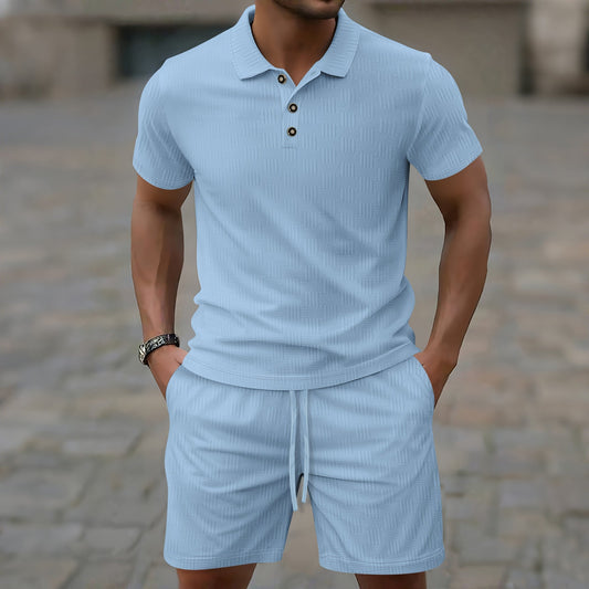 Herrset – Slim Fit – Kort Ärm – Texturdesign – Knappslå
