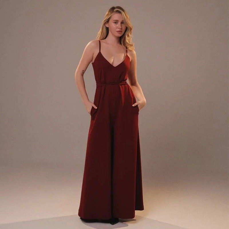 Damjumpsuit – Vid Ben – Lös Passform – Ärmlös – Linneblandning – Knyt i Midjan