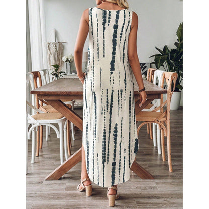 Damklänning maxi – avslappnad passform – ärmlös – v-ringning – bomull