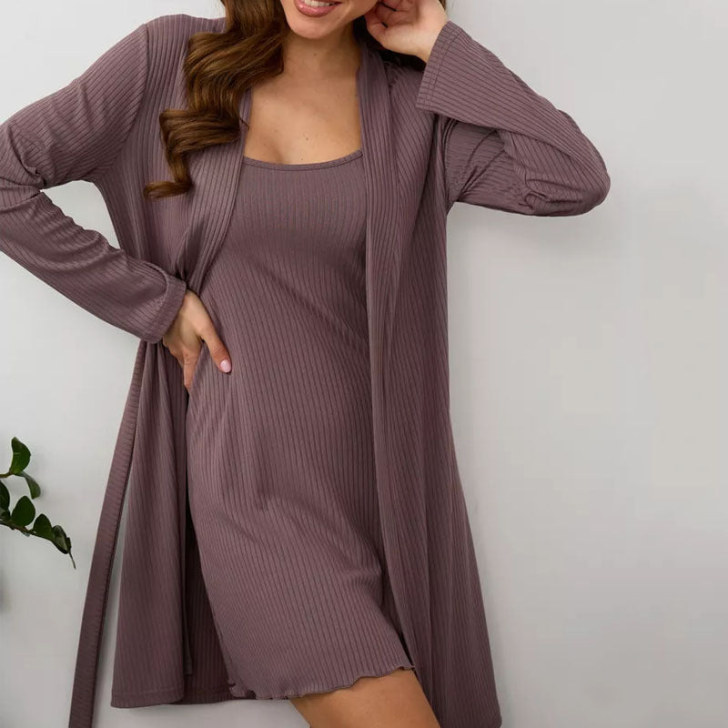 Damrock – Avslappnad Passform – Ribbstickad – Öppen Front – Loungewear-Lagerplagg