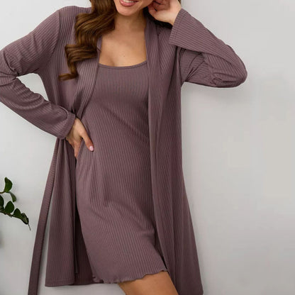 Damrock – Avslappnad Passform – Ribbstickad – Öppen Front – Loungewear-Lagerplagg