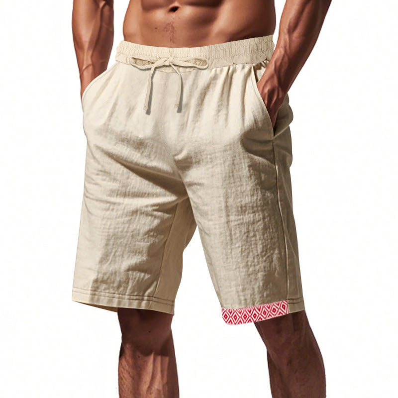 Herrshorts i linne – Lös passform – Dragsko i midjan – Boho-detalj – Andningsbara