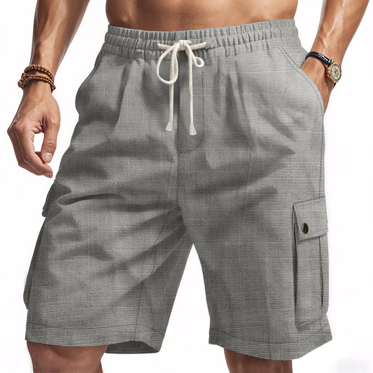 Herrshorts cargo – Avslappnad passform – Linnekänsla – Resårmidja – Flera fickor