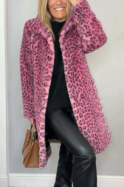 Dam Kappa – Fuskpäls – Oversize Passform – Notchkrage – Leopardmönster