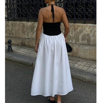 Damklänning – Hellång – Halterneck – Bar rygg – Figurnära liv – Chiffongkjol