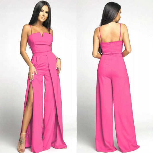 Dam jumpsuit – Smickrande slim fit – Axelbandslös – Vida ben med frontslitsar