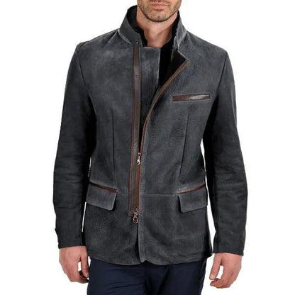 Herrjacka – Mocka – Slim Fit – Ståkrage – Dragkedja – Flera Fickor